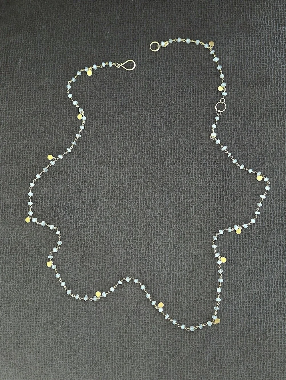Long Necklace with Stationary Moonstone🌙 Beads and Brushed🖌 Gold💛 Paddles🏓 - Picture 10 of 16